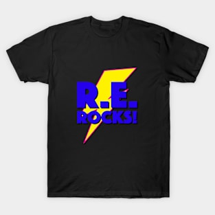 R.E. ROCKS! LIGHTNING LOGO SLOGAN FOR TEACHERS, LECTURERS ETC. T-Shirt